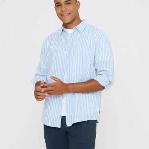 Camisa Rayas Manga Larga Azul - Ciclone
